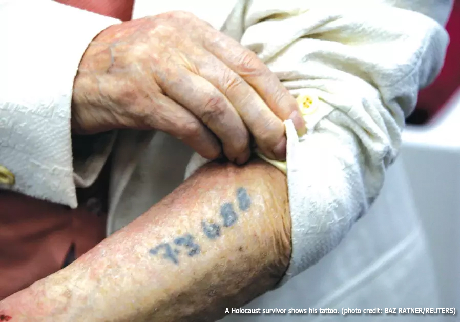 Holocaust Survivor Lifts his sleeve to reveal his tattoos from the Holocaust