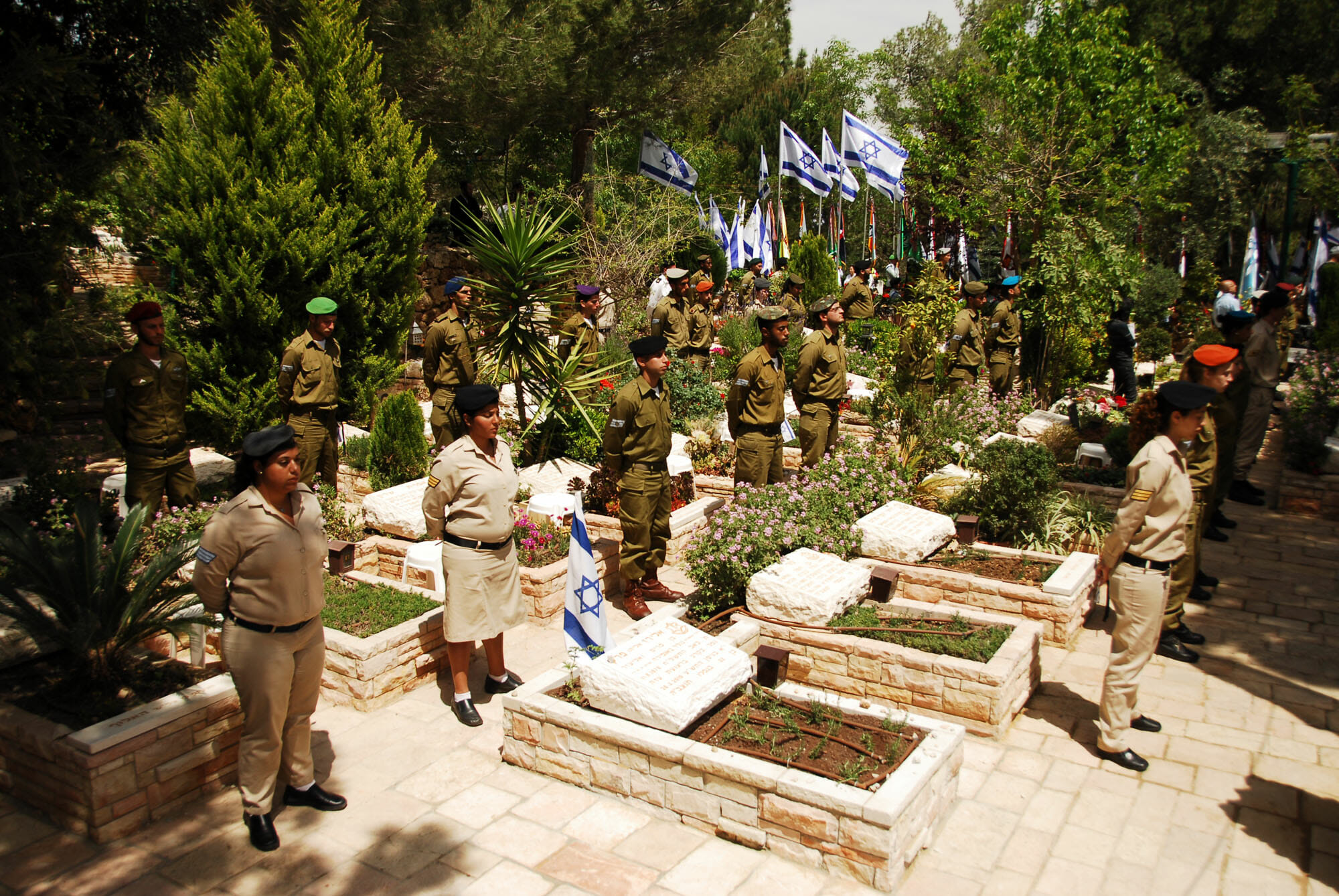 Soldiers at Mt. Herzel Cemetery Remembering the Fallen at Israel Remembrance Day