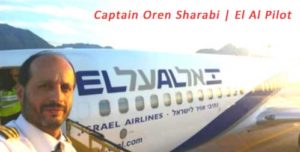 Issraeli Pilot Oren Sharabi Standing by his El Al Airplane