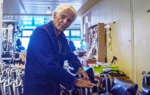 Ezekiel Herman at work in the Yad Sarah workshop repairs wheelchairs