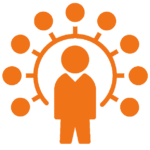 An icon of a person surrounded by round circles. It represents all around knowledge or expertise.