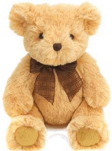 Beige teddy bear with brown ribbon bowtie